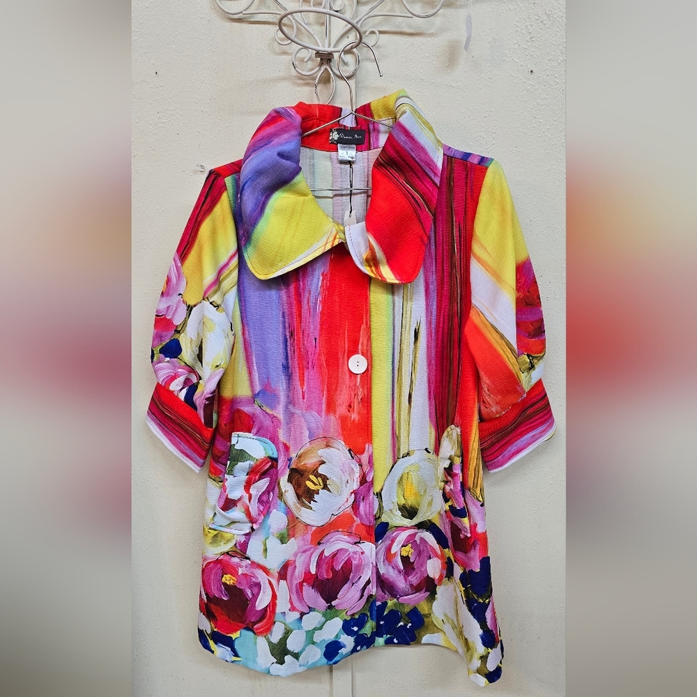 INC International Concepts Multi-Color Floral Watercolor Blazer